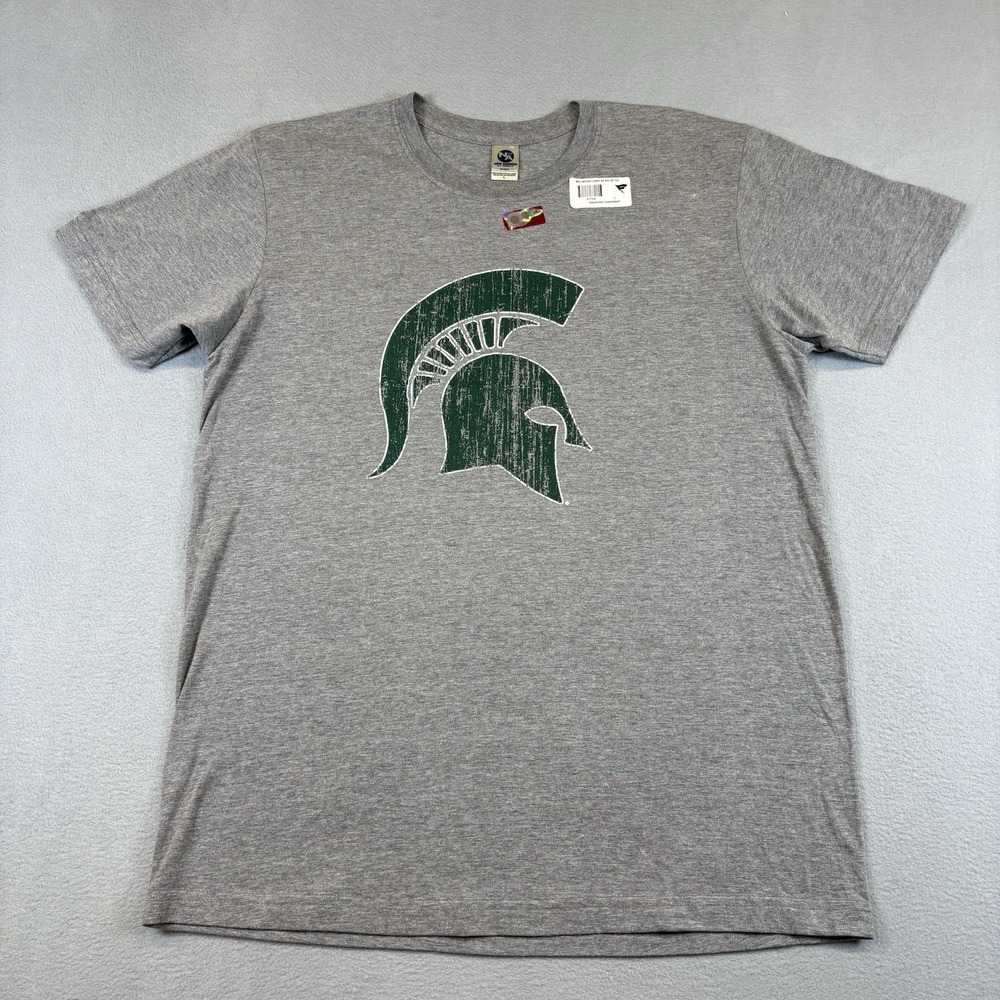 NWT Michigan State Spartans T Shirt Mens Large Gray NCAA New Agenda Distressed